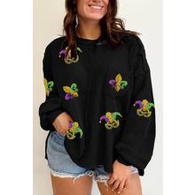 Black Plus Size Mardi Gras Patch Crinkle Patchwork Top