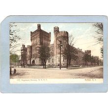 New York Buffalo 74th Regiment Armory N G Street Scene Intersection w/Trol~2778