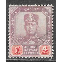 JOHORE SULTAN SIR IBRAHIM MALAYA 1922 4c SG108 108 SG USED WMK MSCA