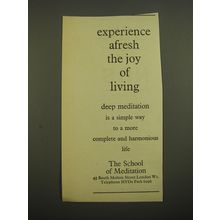 1967 The School of Meditation Ad - Experience afresh the joy of living
