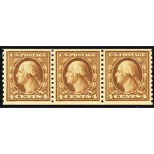 457, Mint VF NH 4¢ Coil Strip of 3 SCV $210.00 - Stuart Katz
