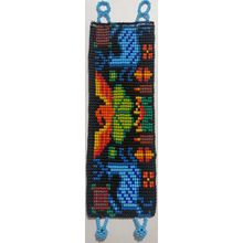 Traditional Huichol Art. Mexico Glass Seed Beads Bracelet. Birds & Deers 2