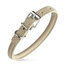 Dog Pet Round Leather Collar W1/4" - L8"-10", Beige