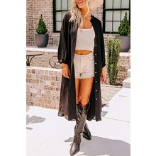 Black 3/4 Sleeve Button Up Long Kimono