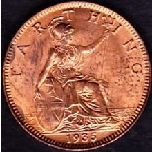 1935 Great Britain 1 Farthing Coin