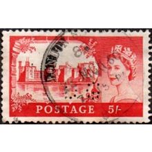 1959-63 Castles Issue. Wm 179 Multiple Crown. 5/- Value, Fine Used Perfin DG