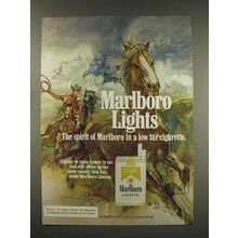 1976 Marlboro Lights Cigarette Ad - Cowboy - Horses