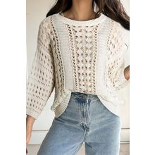 White Hollow Out Knit Bracelet Sleeve Drop Shoulder Sweater