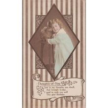 Rabbit Happy Birthday Girl Cuddling Animal Antique Postcard