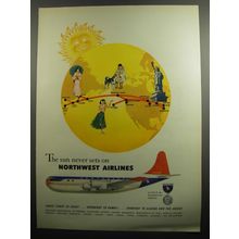1951 Northwest Airlines Ad - The sun never sets on Northwest Airlines