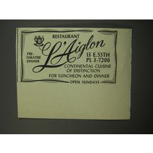 1955 L'Aiglon Restaurant Advertisement