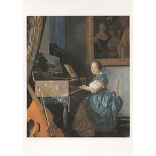 A Young Woman Seated At A Virginal Jan Vermeer Painting Postcard