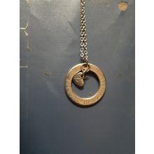 womens silver tone necklace with circle pendant forever in my heart & D on heart