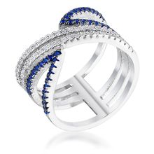 46Ct Rhodium and Hematite Plated Blue and Clear CZ Micro Pave Crossover
