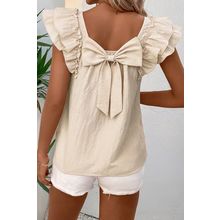 Beige Textured Bow Knot Frilled Butterfly Sleeve Blouse