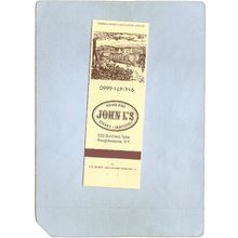 New York Poughkeepsie Matchcover John L's Steaks & Seafood 522 Dutchess Tp~2220