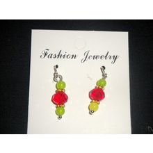 Lime green & red glass earrings petite adult or child sterling silver hook