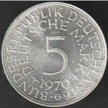 1970 G Germany 5 Mark Silver Coin