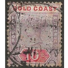 Gold Coast 1889 SG23a 10/- Dull Mauve & Carmine Wmk Crown CA Good Used cat £350.