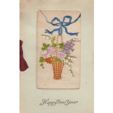 Happy New Year Silk Antique Greeting Card
