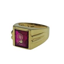 Jesus Christ Face Religion Red CZ Real 14k Gold New Men Ring 11.3 Gr Size 9.5
