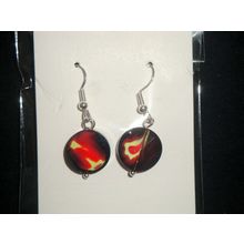 Single blended red & yellow crystal glass faceted twisted disc unique earrings