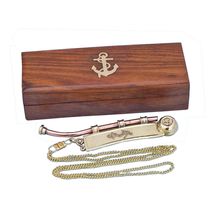 Pack Of 2] Solid Brass/Copper Bosun Whistle 6"" w/ Rosewood Box