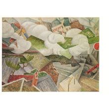 Gino Severini WW1 Suburban Trains Arriving At Paris Painting Postcard