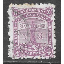 NZ NEW ZEALAND 1902 QV LIFE INSURANCE P11 WMK S/WAYS LIGHT HOUSE USED SGL16 L16