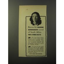 1953 Simon and Schuster Book Advertisement - The Lying Days by Nadine Gordimer