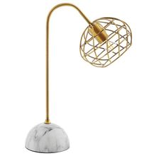 Modern Brass And Faux White Marble Table Lamp Hemisphere Globe Shaped Wire