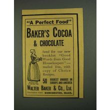 1908 Baker's Cocoa & Chocolate Ad - A Perfect Food