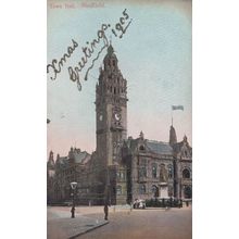Sheffield 1905 Christmas Greetings Town Hall Glitter Sparkle Antique Postcard