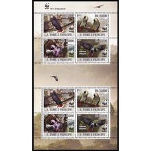 Sao Tome Birds WWF Grey Parrot Sheetlet of 2 sets 2009 MNH MI#3777-3780