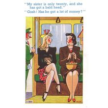 Bald Head Is Man Anti Gender Train Carriage 1970s Comic Postcard