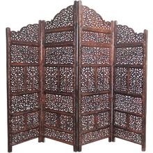 Room Divider Wood Screen - Mahanadi Antique Brown - 4 Panel Folding 72X80 - Wood