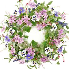 Spring Wreaths for Front Door Summer Wreath with Pansy Flower,Lamb Ear Leaves,Iv