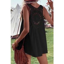 Black Bohemian Crochet Patchwork Sleeveless Tunic