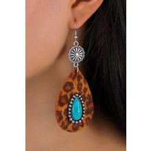 Chestnut Western Leopard Turquoise Inlay Drop Earrings