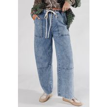 Ashleigh Blue Acid Wash Exposed Seam Drawstring High Waist Jeans