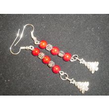 Long deep red Tibetan Asian style swing earrings