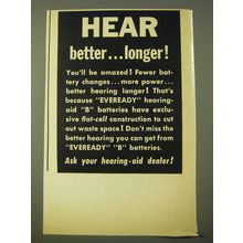 1950 Eveready Brand B Batteries Ad - Hear better.. Longer