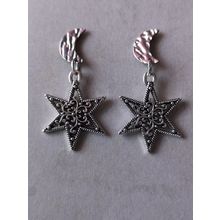 Pretty Filigree Six-Pointed Star and Moon Dangle Celestial Earrings