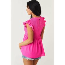 Rose Smocked Ruffle Flutter Sleeve Peplum Blouse