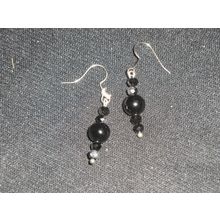 Pair lightweight silvered black crystal glass dangle earrings