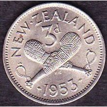 1953 New Zealand Threepence Coin