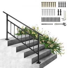 Outdoor Stair Railing, Fits for 1-5 Steps Transitional Wrought Iron Handrail...
