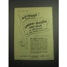 1948 Air France Ad - Air France announce London to Riviera non-stop