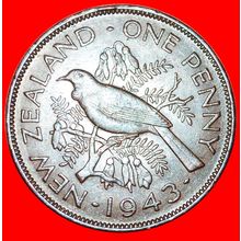 BIRD & FLOWERS: NEW ZEALAND★PENNY 1943! WAR ISSUE 1939-1945 LOW START★NO RESERVE