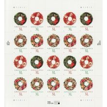 Holiday Wreaths Christmas Booklet Pane of Twenty 32 Cent Stamps Scott 3252b